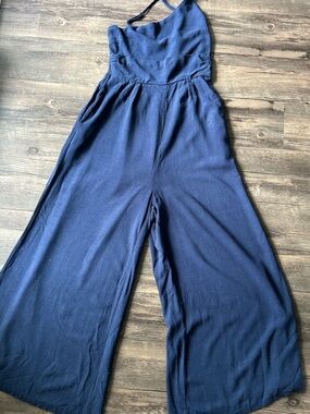 Source Unknown Navy Wide-Leg Spaghetti-Strap Jumpsuit